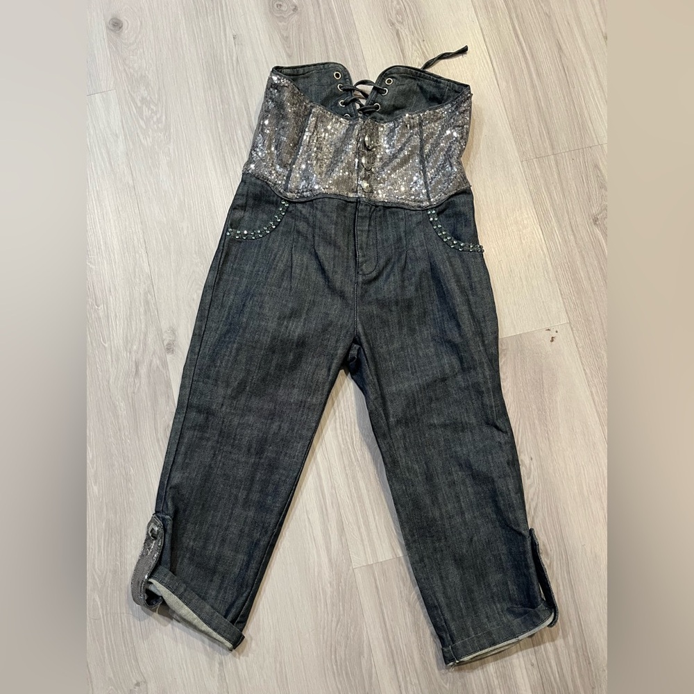 Sequin Denim Overalls‎